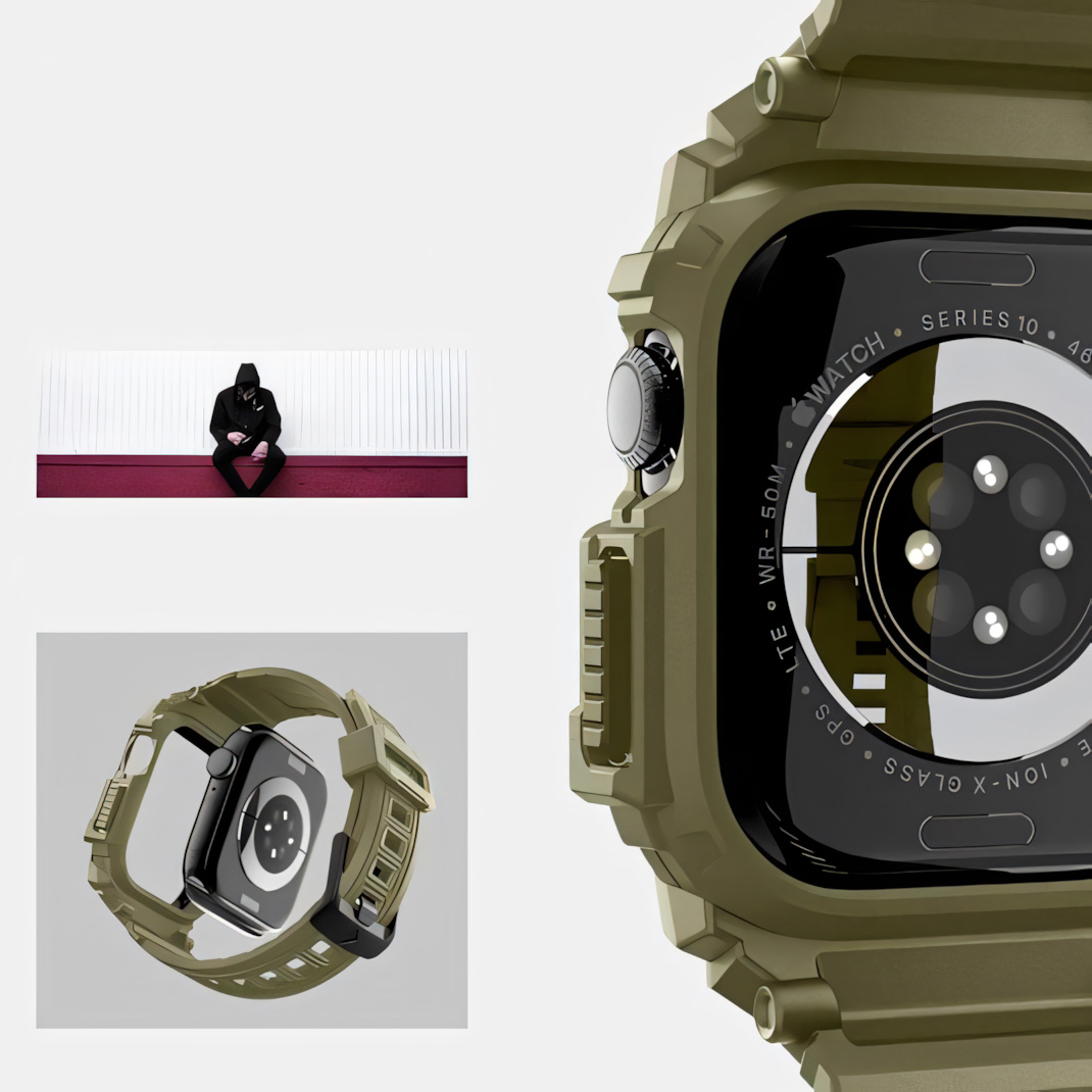 Etui z paskiem Spigen Rugged Armor Pro do Apple Watch 10 46 mm, zielone